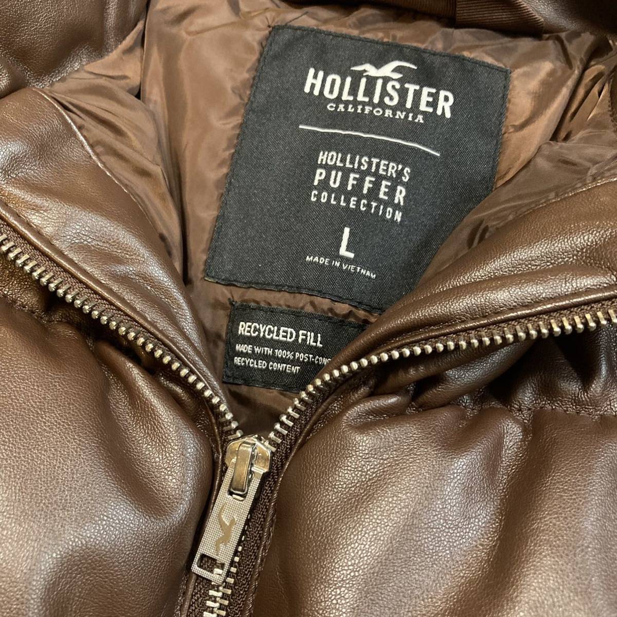 ホリスターHOLLISTERレザー調ダウンジャケット新品レディースL一点のみ