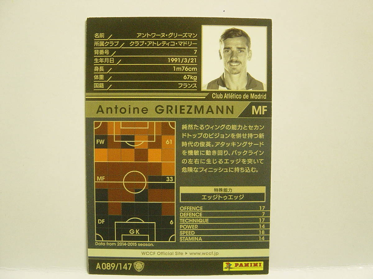 WCCF 2014-2015 黒 アントワーヌ・グリーズマン　Antoine Griezmann 1991 France　Atletico Madrid Spain 14-15_画像2