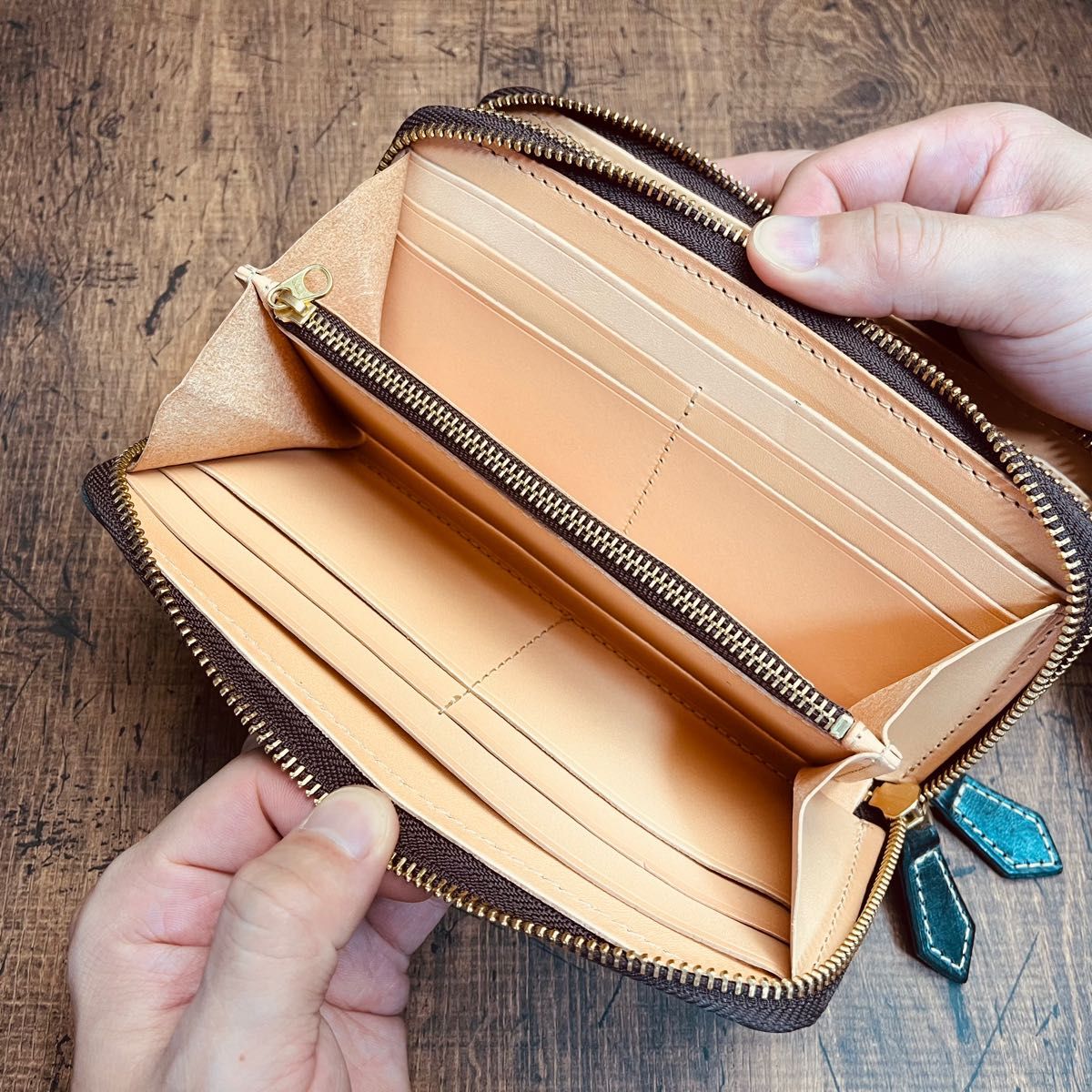 ブライドルレザー メンズ 長財布 ダブルファスナー ダブルジップ ラウンドファスナー 新品 未使用 送料無料 本革 ヌメ革