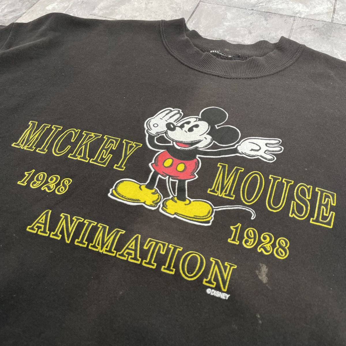 90s DISNEY ディズニー ミッキーマウス スウェット トレーナー ビッグロゴ ヴィンテージ ブラック 玉FL3082_画像7