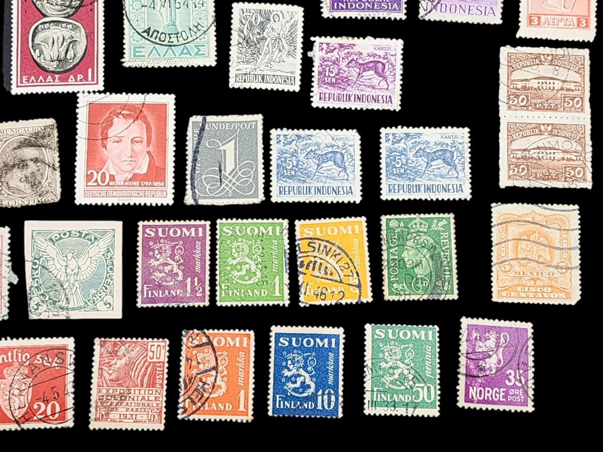 外国アンティーク切手 66枚セット ヨーロッパ 西ドイツ デンマーク ノルウェー フィンランド マレーシア インドネシア 古切手 外国切手_画像3