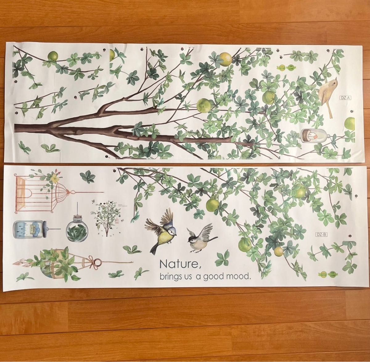 ウォールステッカー　グリーン　小鳥　木　壁紙　植物　自然　欧風　インテリア