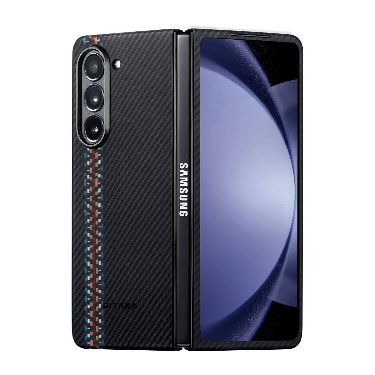 PITAKA Galaxy Z Fold5 ケース アラミド繊維製 カーボン風 超薄 超軽量 ワイヤレス充電対応 600D ラプソディ