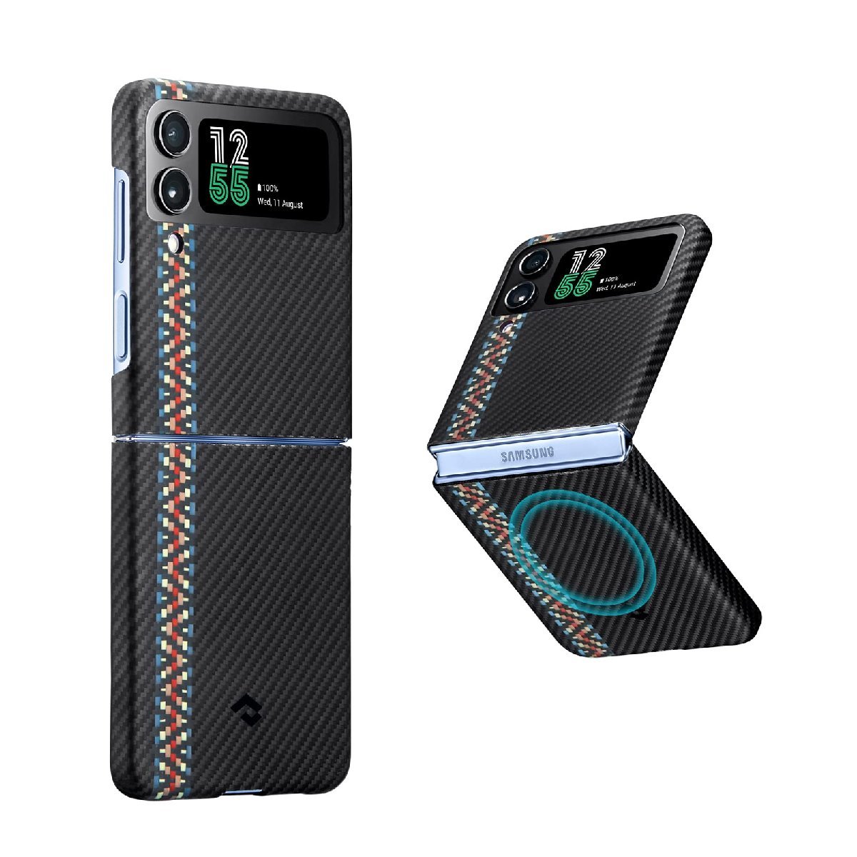 PITAKA Galaxy Z Flip4 ケース 600Dアラミド繊維製 極薄 軽量 マグネット内蔵 ワイヤレス充電対応 600D ラプソディ
