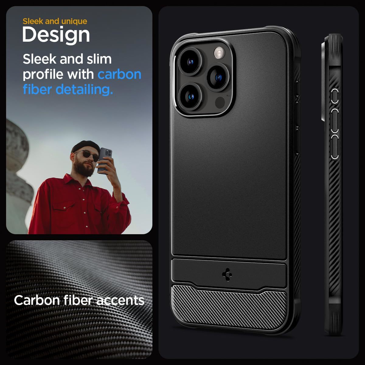 Spigen iPhone15Pro ケース MagSafe 耐衝撃 カーボンデザイン 持ちやすい ACS06703 マットブラック_画像3