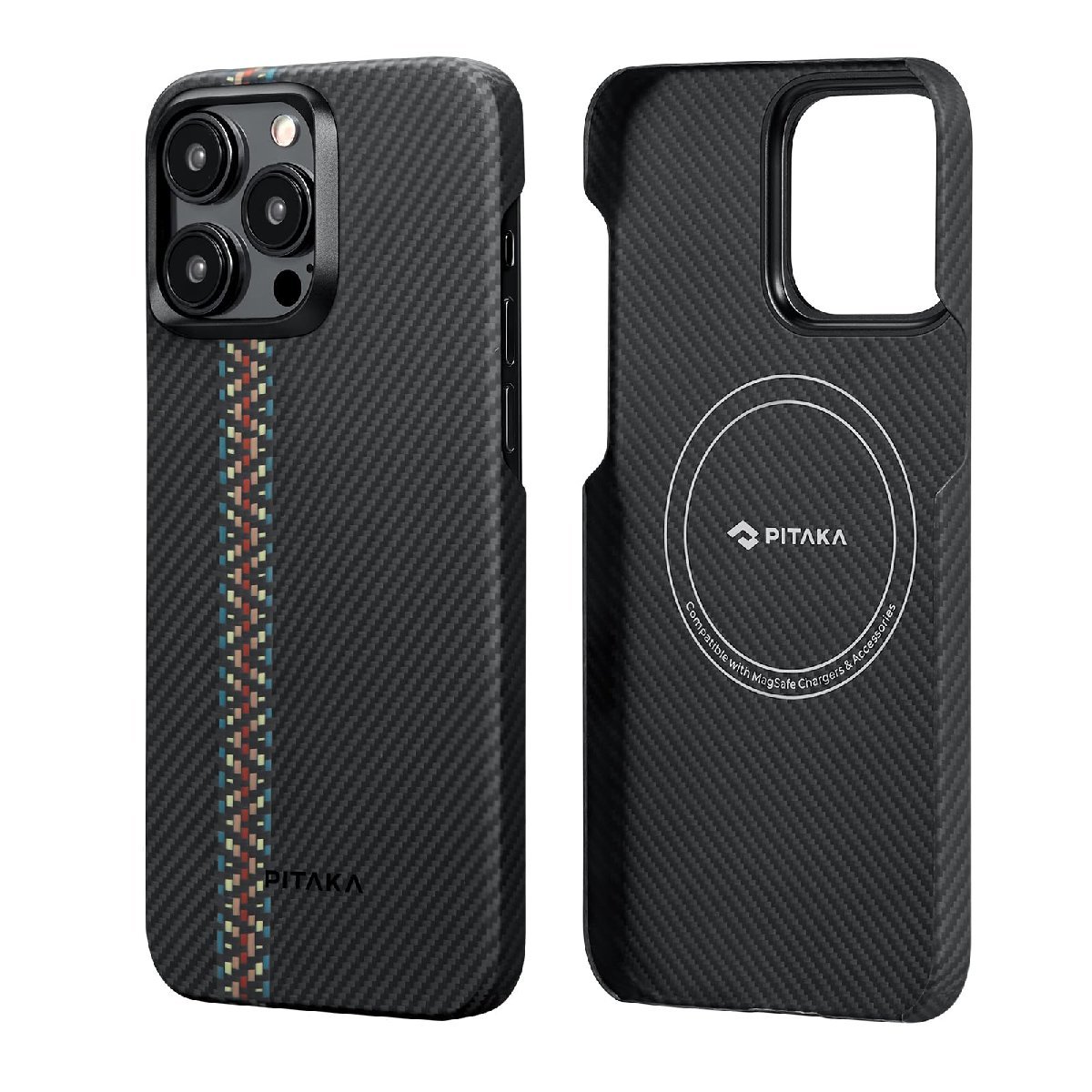 PITAKA iPhone15ProMax ケース 浮織600Dアラミド繊維製 MagSafe対応 超極薄 超軽量 ワイヤレス充電対応 ラプソディー