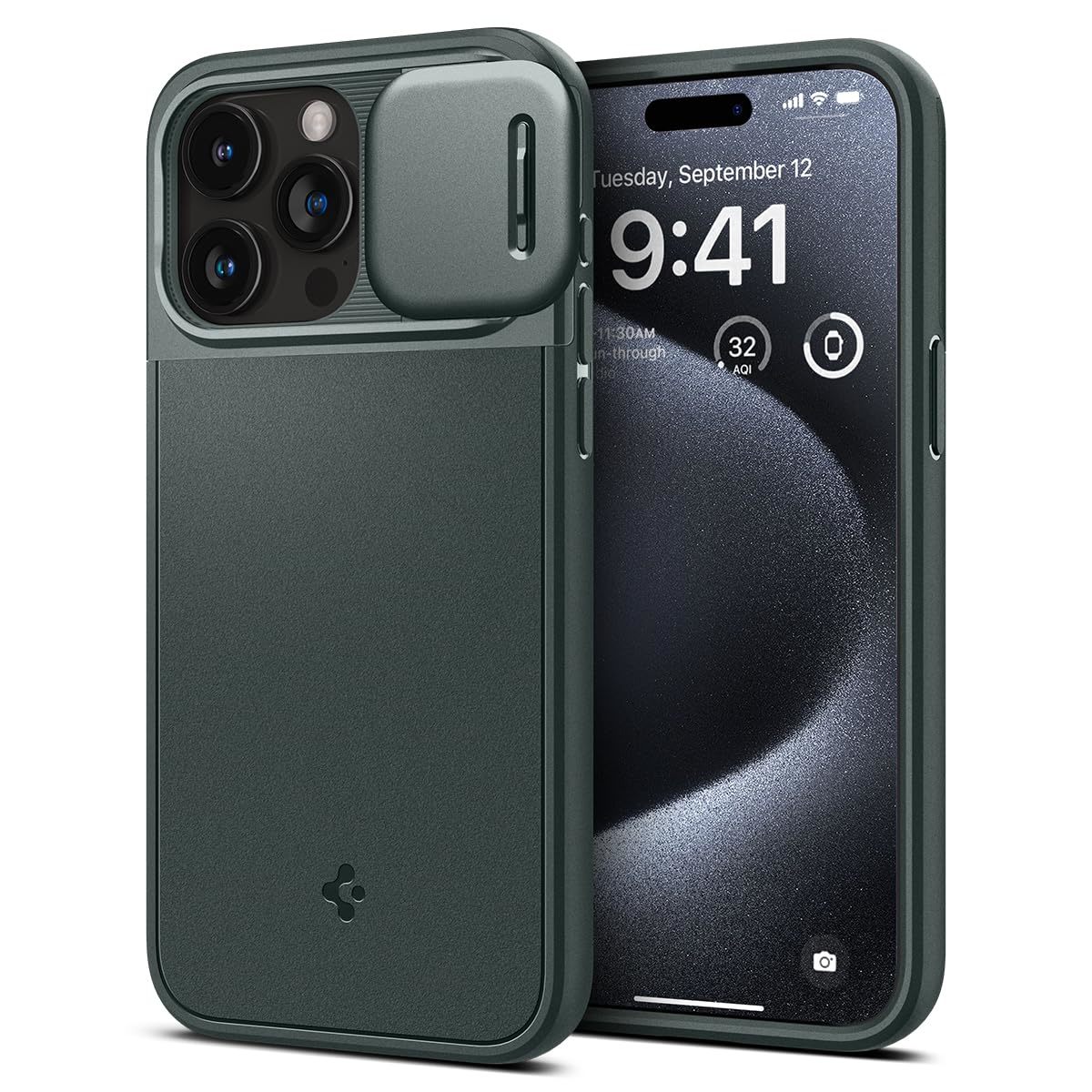 Spigen iPhone15Pro ケース MagSafe 耐衝撃 カメラレンズ保護 スライド式 ワイヤレス充電対応 ACS06739 アビス・グリーン_画像1
