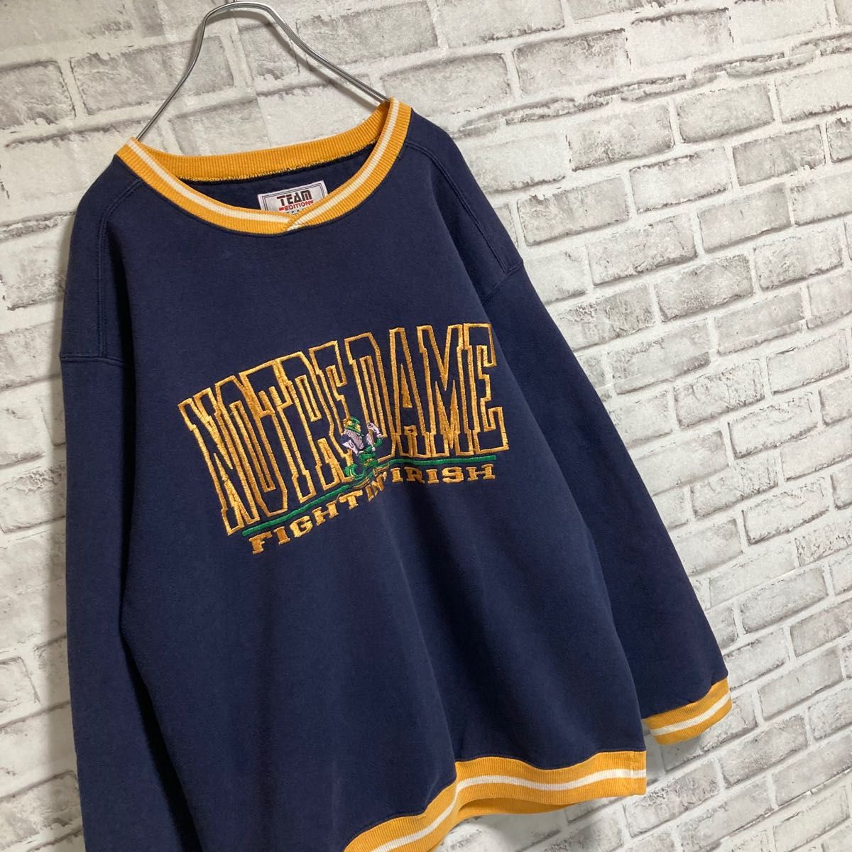 超激レアカレッジスウェット★USA製 90s 刺繍ロゴ カレッジロゴ マスコットキャラ リブライン USA vintage古着