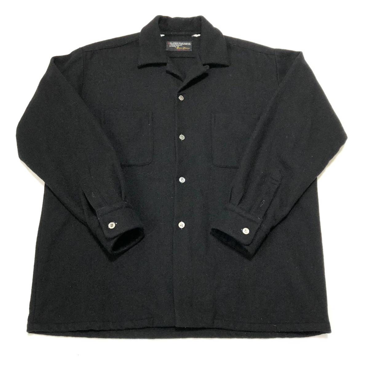 ウールシャツ ブラック ボックスシャツ オープンカラー Wool Black 