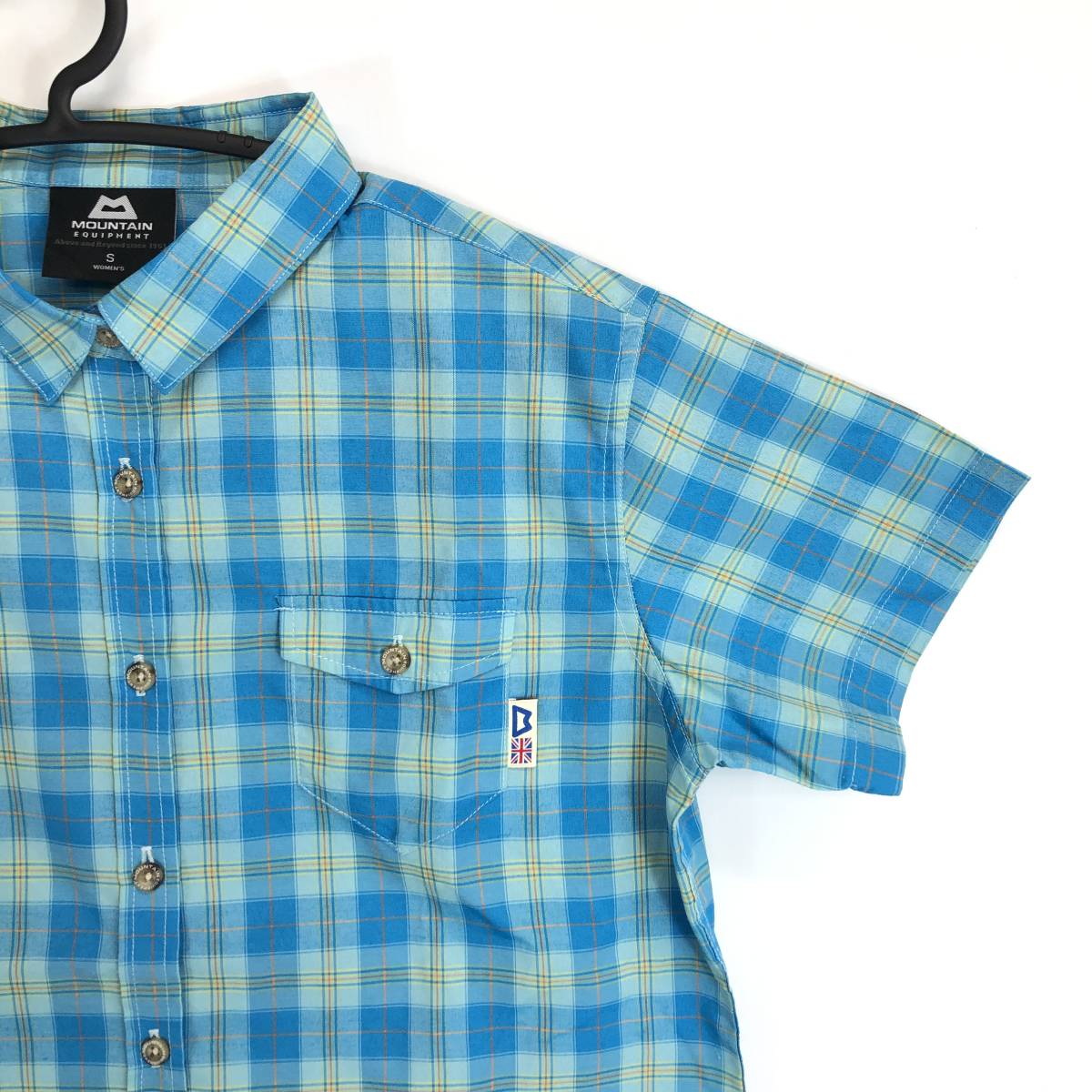 MOUNTAIN EQUIPMENT マウンテンイクイップメント 半袖ボタンシャツ チェック柄 ブルー系 レディースSサイズ 422826