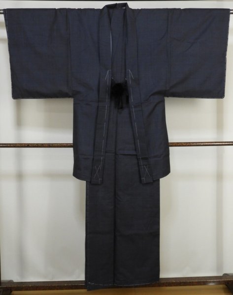 J48　正絹　大島紬　男性用　アンサンブル・羽織紐・角帯・雪駄　5点セット　【美品】　身丈154cm