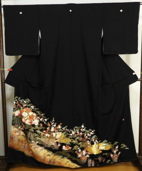 L185 silk tomesode four season flower ... entering length 164cm