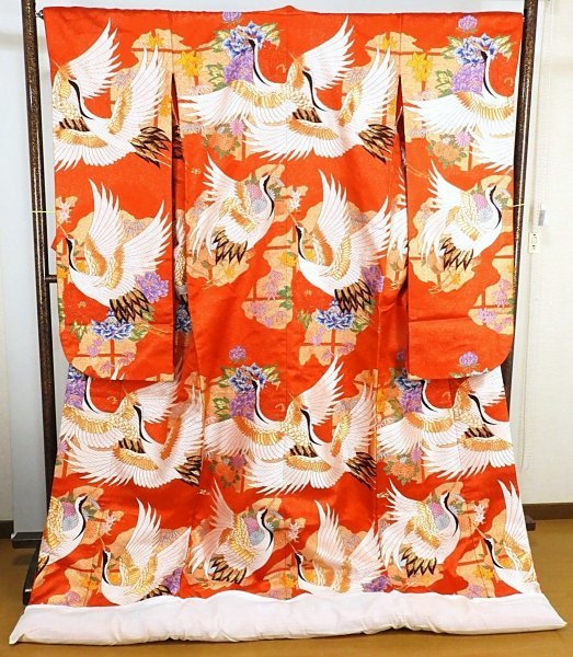 最旬トレンドパンツ 打掛11 正絹 色打掛 飛鶴 雲取り格子花 花嫁衣裳