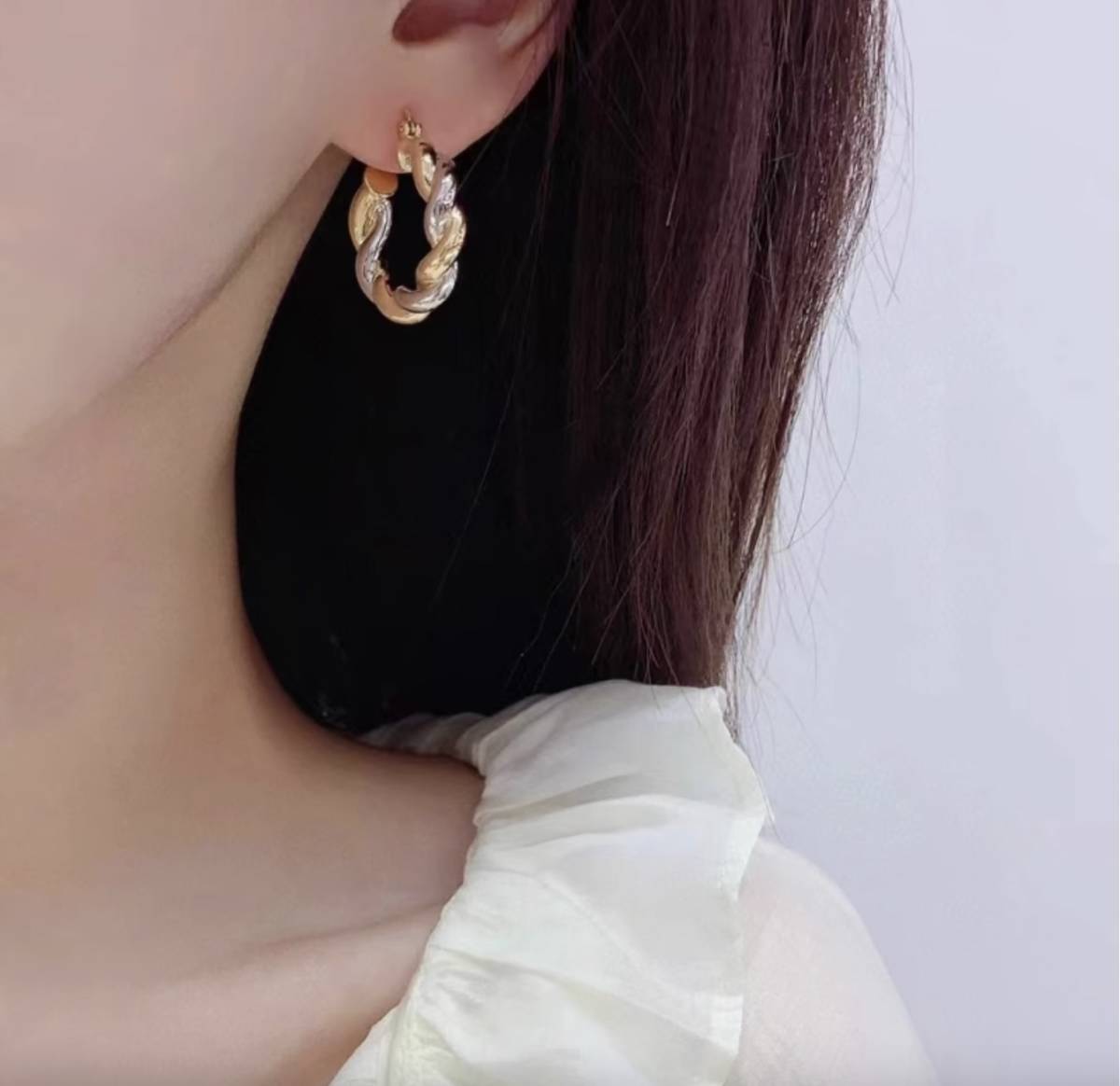 K18YG イエローゴールド フープピアス ピアス リングピアス 中空 ねじり ロープ 18金 18K K18 輪っか 綱 ツイスト K18WG ホワイトゴールド
