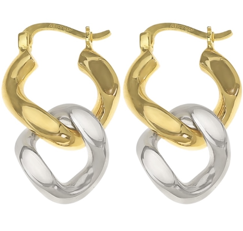 素敵でユニークな 18K 18金 2way チェーンピアス 喜平チェーン リング