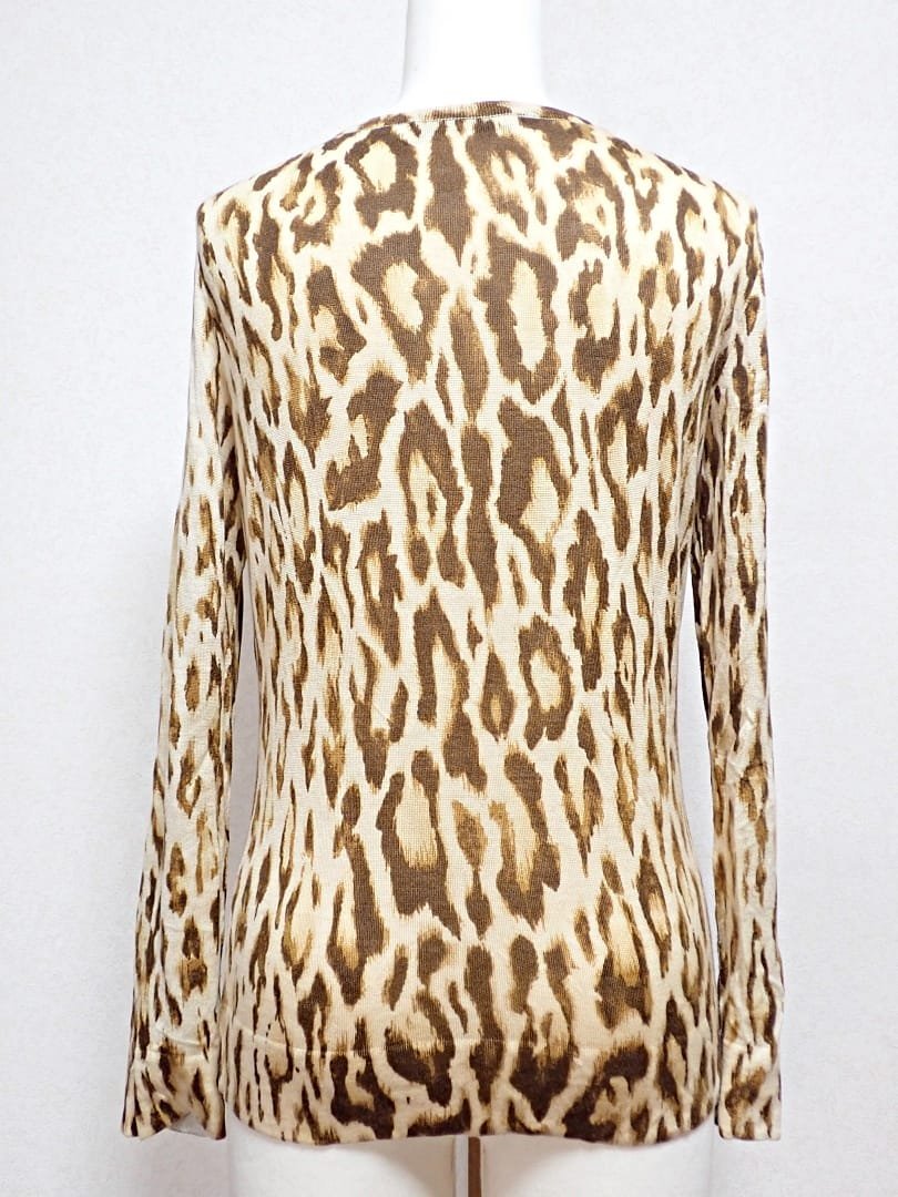 CHRISTIAN DIOR Christian Dior кардиган 38 длинный рукав тонкий Leopard шерсть шелк кашемир б/у B+ [ бесплатная доставка ] A-8033