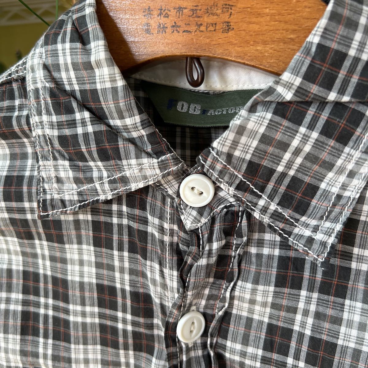 日本製　FOB ビンテージ風　長袖チェックシャツ　グレー　M_画像6