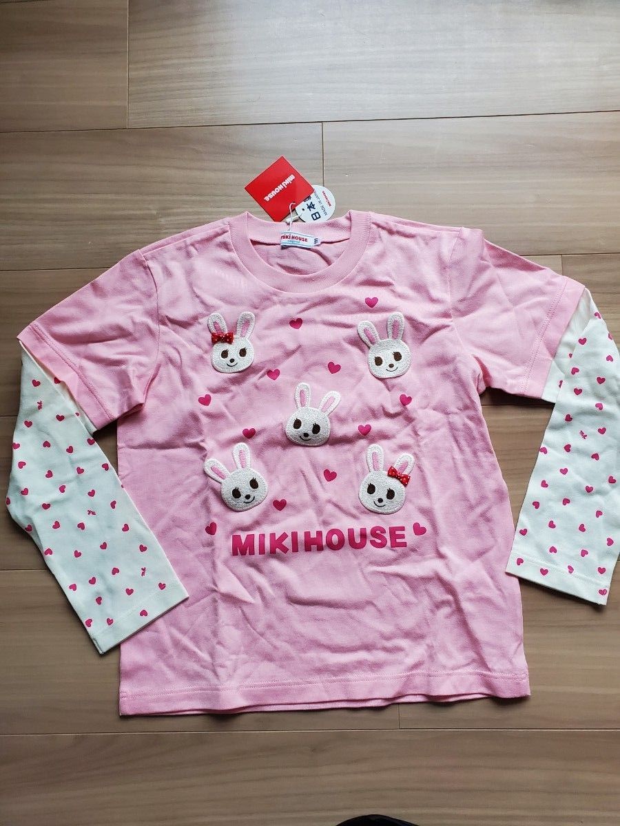 新品未使用タグ付き☆ミキハウス　うさこお顔いっぱい重ね着風長袖Tシャツ