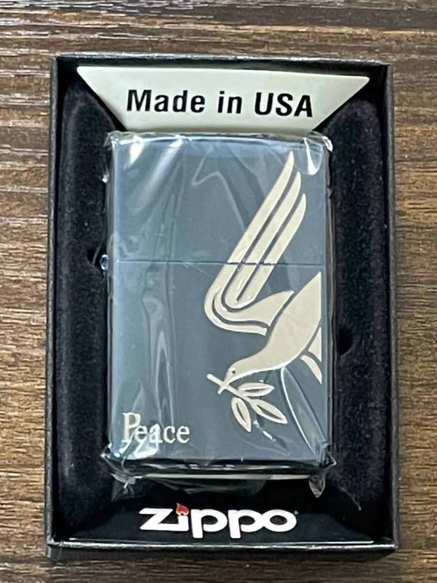 zippo Peace ブルーチタン シルバー 刻印 限定品 たばこメーカー 2007年製 ピース 懸賞品 PEACE デットストック ケース 保証書_画像1