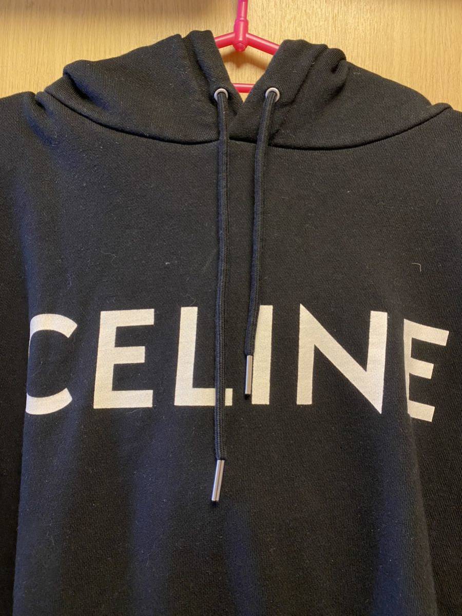 正規 21SS CELINE セリーヌ Hedi Slimane エディスリマン ロゴ プリント プルオーバー フーディー パーカー 黒 XXL 2Y321670Q_画像2