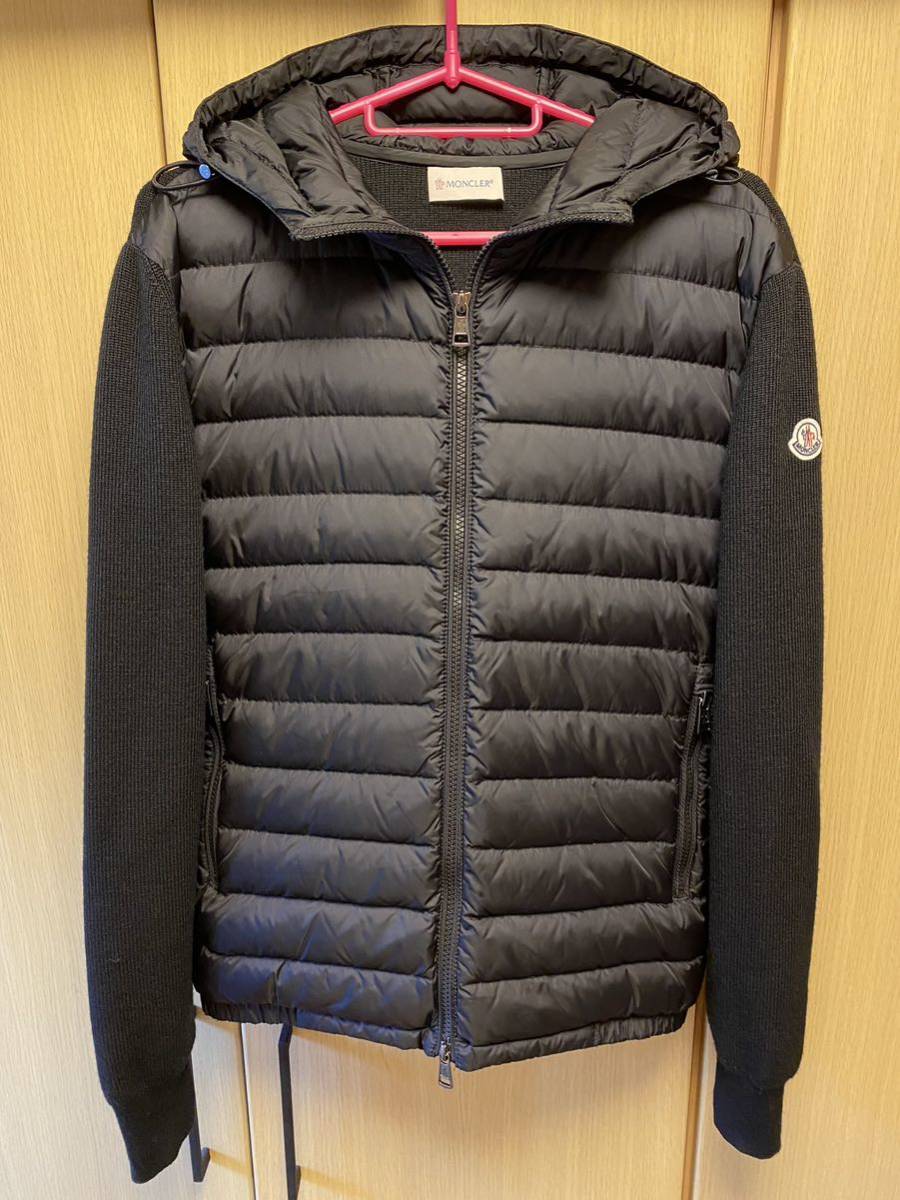 正規 MONCLER モンクレール MAGLIONE TRICOT CARDIGAN 素材切替 ニット ダウンジャケット 黒 S B20919413000 94633_画像1