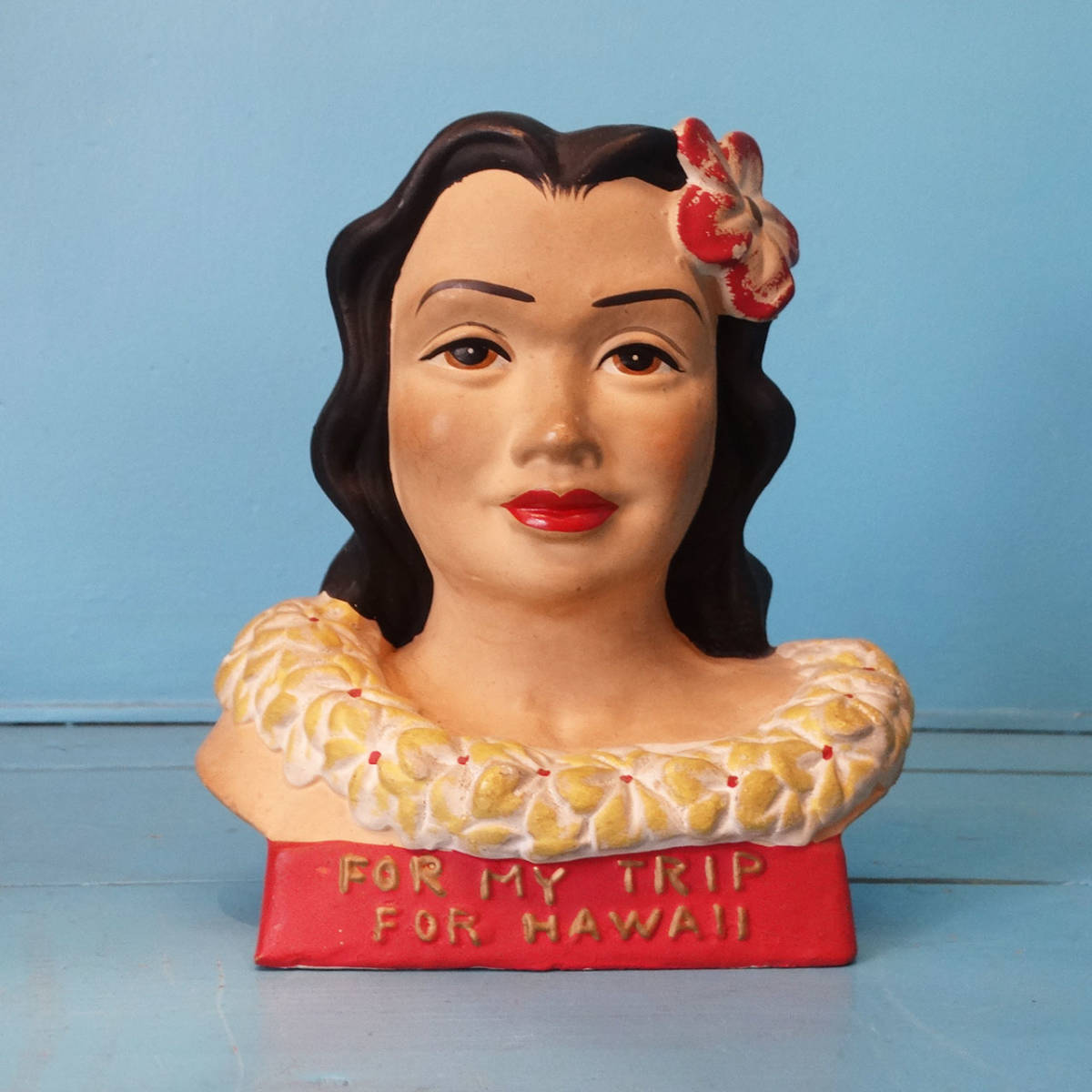 * Hawaii /fla girl / hula dance /fla head / HAWAI / savings box / vintage / Vintage / ornament / objet d'art / hibiscus 