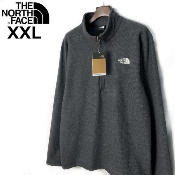 売切り【正規新品】THE NORTH FACE◆TEXTURED CAP ROCK 1/4 ZIP PULLOVER フリース 厚手ニット 刺繍 US限定 裏起毛(XXL)グレー 181024-33