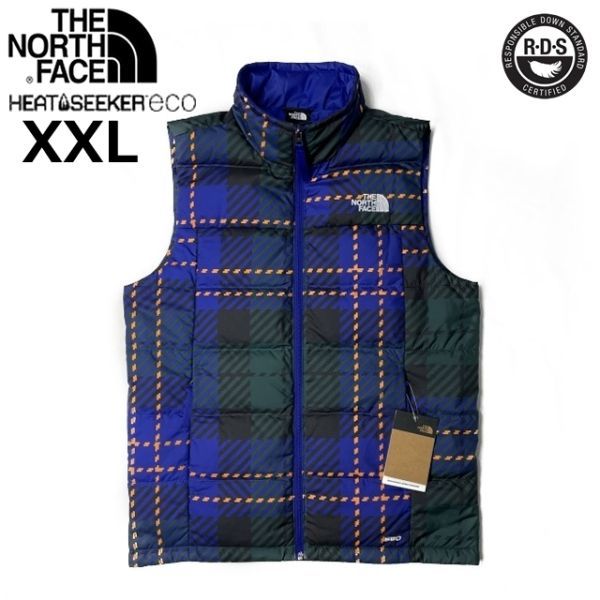 売切り【正規新品】THE NORTH FACE◆PRINTED ROXBOROUGH LUXE DOWN VEST ダウンベスト RDS認証 US限定(XXL)青 緑 チェック柄 190122-83_画像3