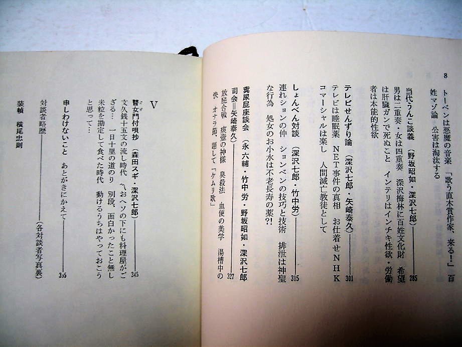 ◇【文学】盲滅法 - 深沢七郎 対談集・1971/1刷◆装幀、レイアウト：横尾忠則◆井伏鱒二 野坂昭如 殿山泰司 大江健三郎 白石かずこ 竹中労_画像5