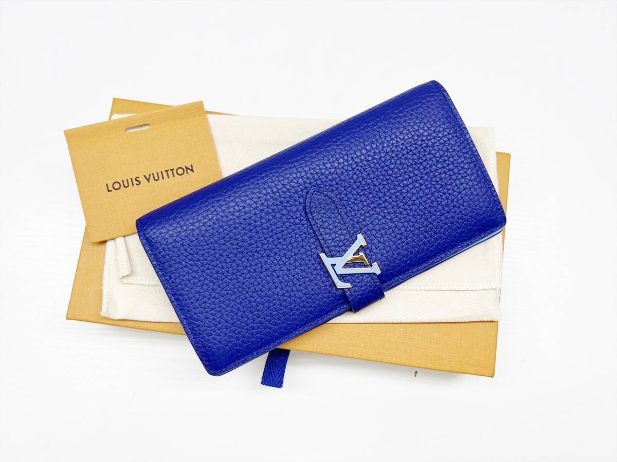 送料無料 現行　美品　Louis Vuitton　ルイヴィトン　トリヨン　ヴェルティカルウォレット　カプシーヌ　長財布　ブルー　RFID　￥172,700　M82441 その他