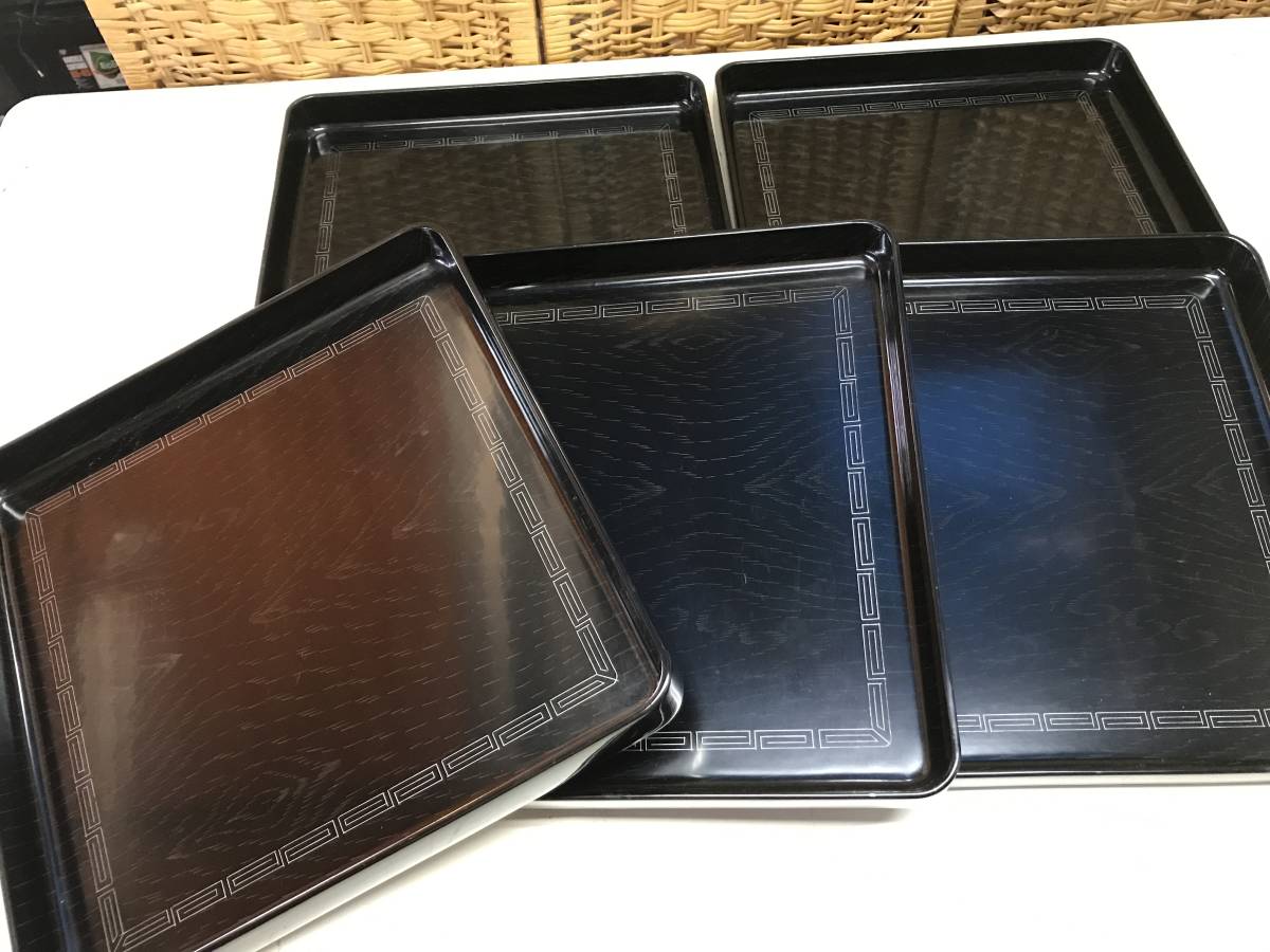 *yaYS2731* unused storage goods .. seat serving tray angle tray 5 pieces set approximately 36cm×36cm× approximately 3.7cm Japanese food . meal ECM