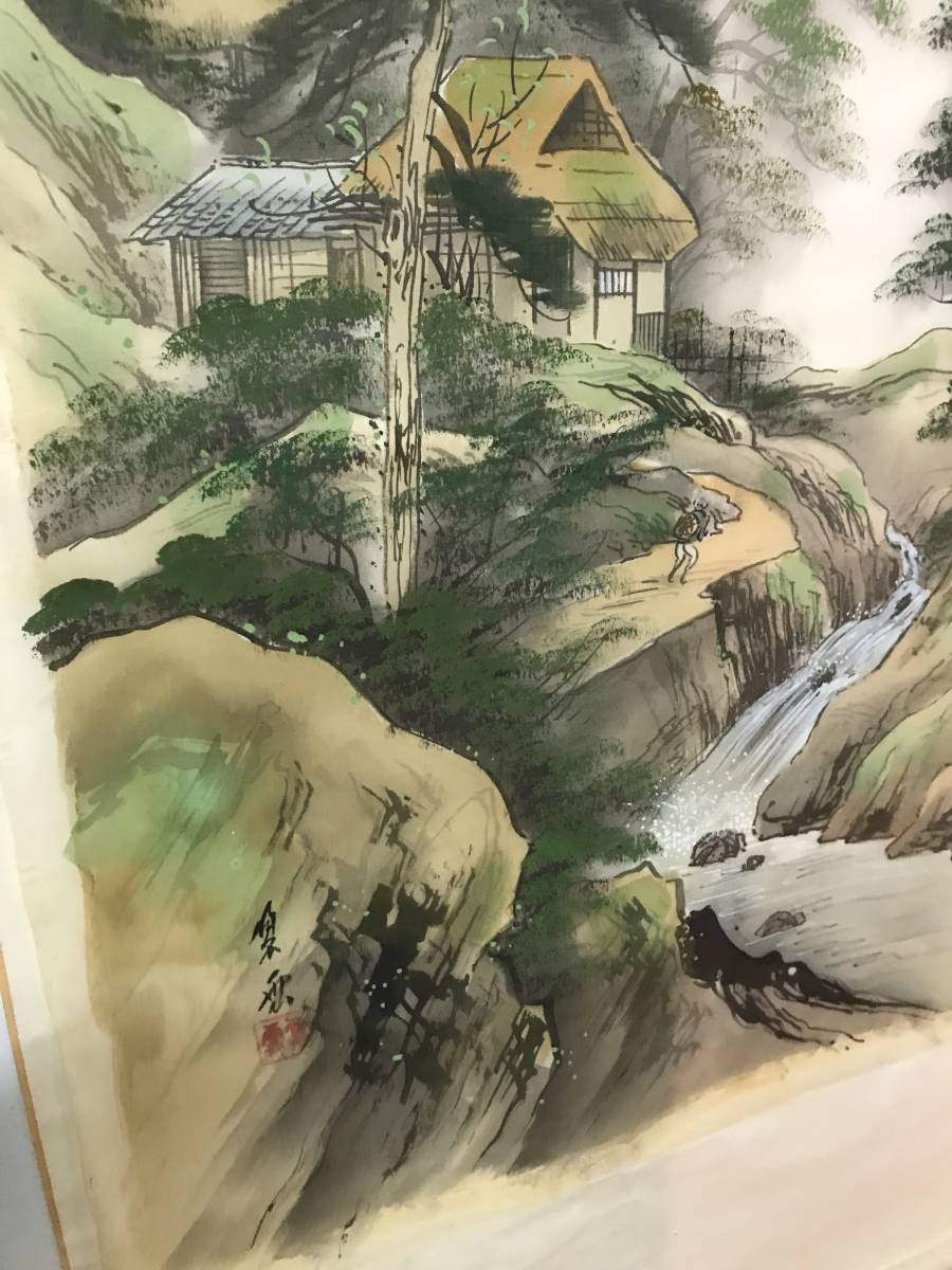 YS2645★掛け軸 古掛け軸 年代物 美術品 インテリア 蔵出し品 山水図 風景 山 川 湖岳　小泉　南恵院？巻物　中古品　保管品　ECM　お/80_画像5