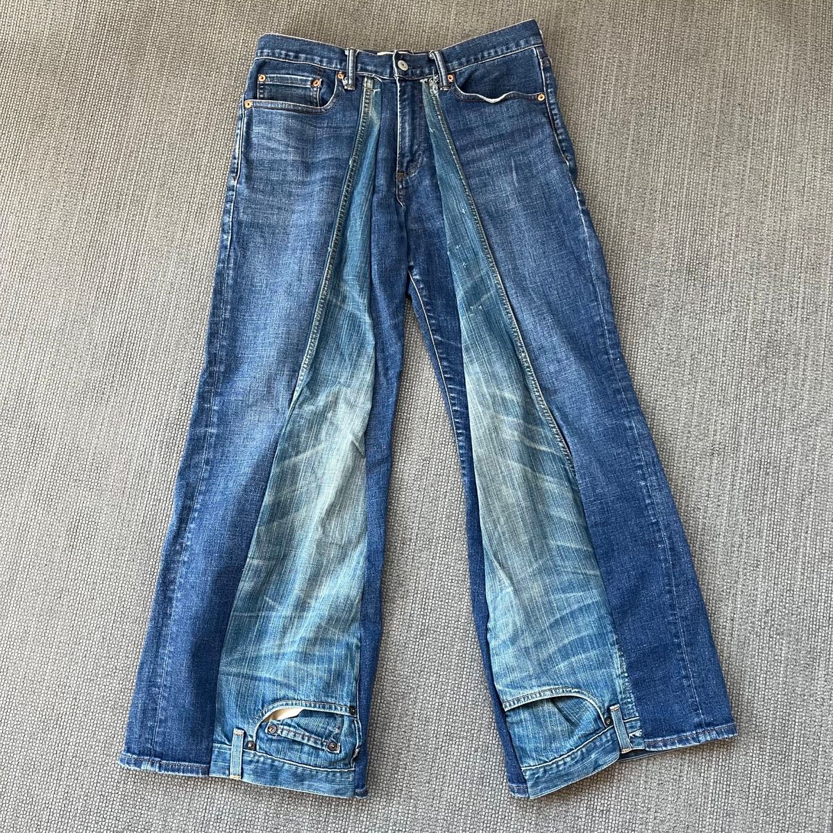 リメイクデニム フレアパンツ 再構築 変形 加工 個性派 デニム リメイクデニム フレアパンツ 再構築 変形 加工 個性派 デニム