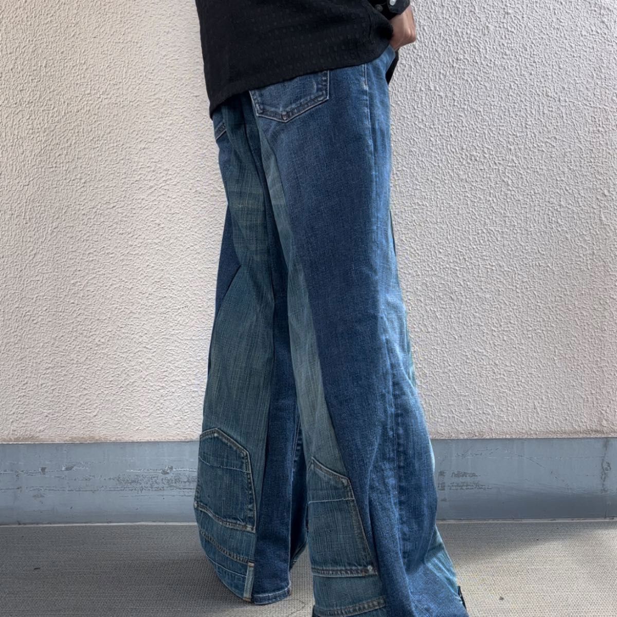 リメイクデニム フレアパンツ 再構築 変形 加工 個性派 デニム リメイクデニム フレアパンツ 再構築 変形 加工 個性派 デニム
