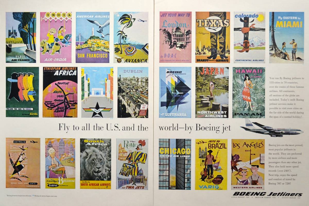 稀少！1961年ボーイング航空広告/Boeing Jetliners/エアライン・ポスター/旅行/観光/G_画像1