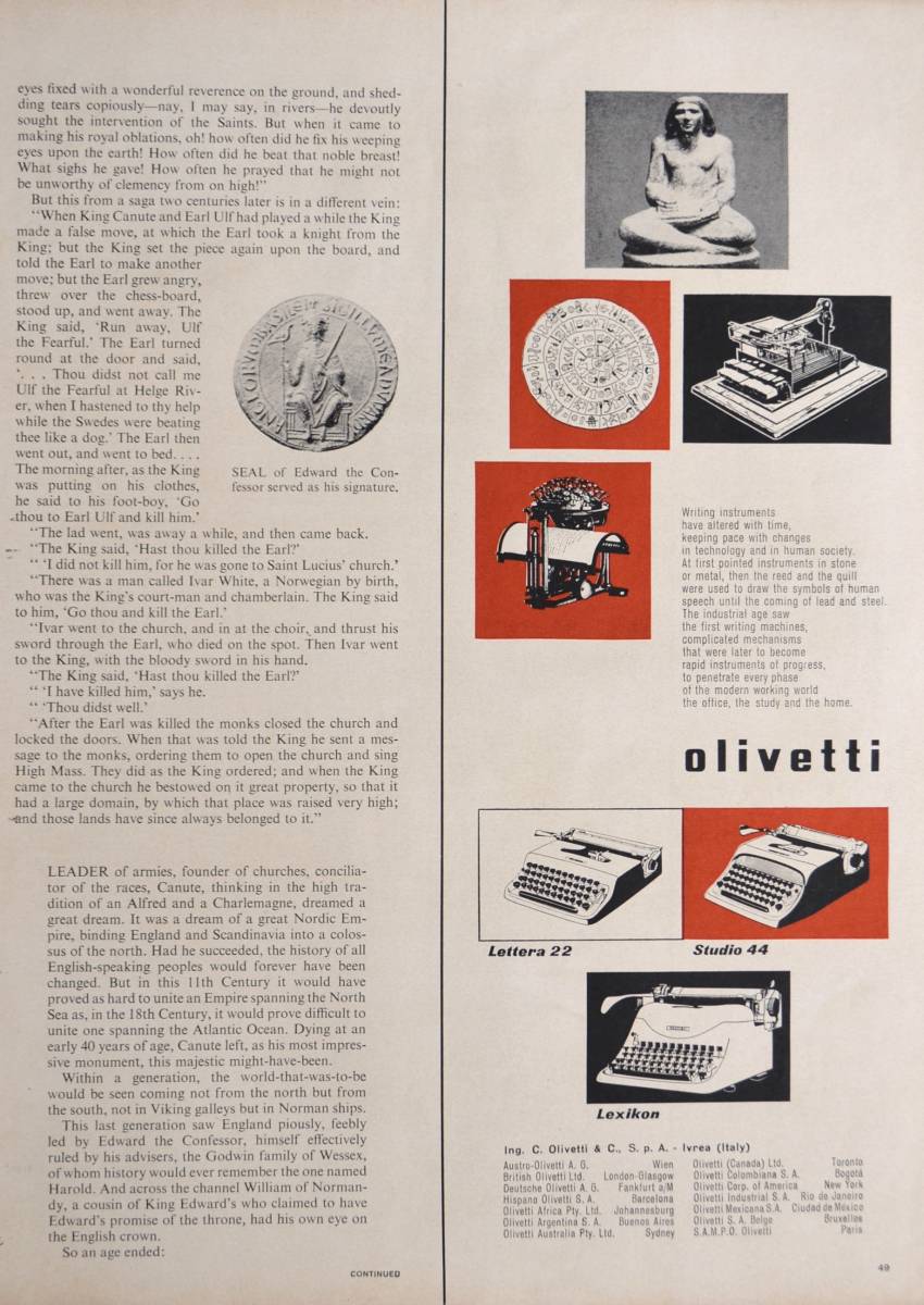  rare!1956 year olibeti* typewriter advertisement /Olivetti Lettera 22/Studio 44/Lexikon/ design / Showa Retro /T