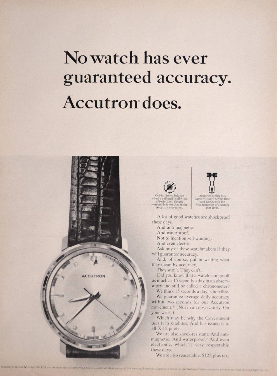 稀少・時計広告！1964年ブローバ 時計広告/Bulova Accutron Watch/W_画像1