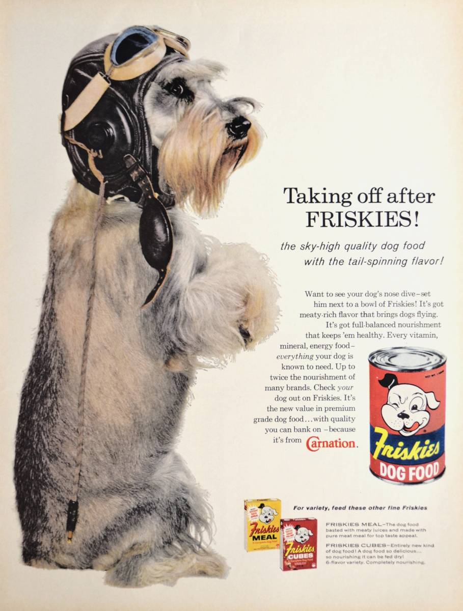  редкостный!1960 год fli лыжи реклама /Friskies/shunau The -/ собака /Dog Food/G