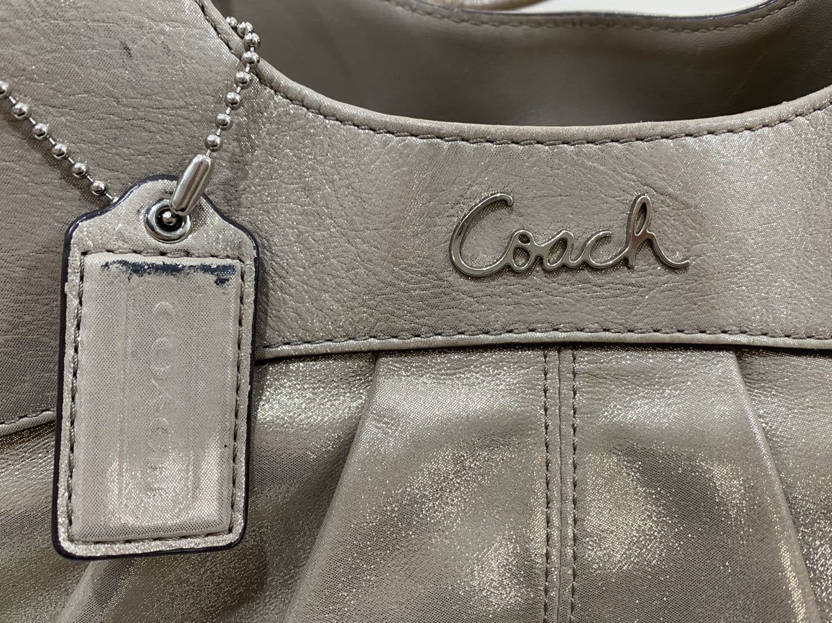 R3I153◆本物◆ コーチ COACH レクシー サッチェル レザー ベージュ色系 ロゴ トートバッグの画像10