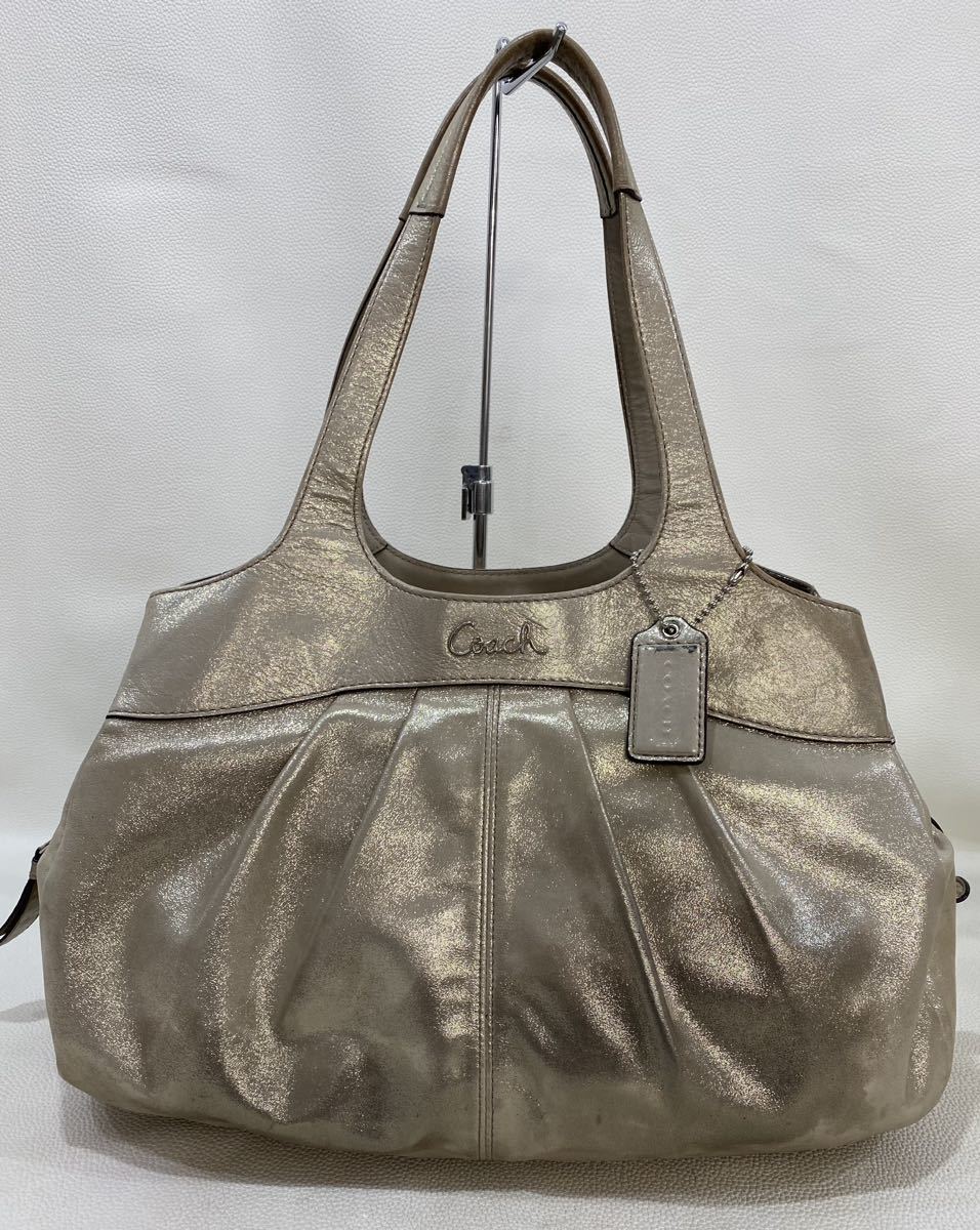 R3I153◆本物◆ コーチ COACH レクシー サッチェル レザー ベージュ色系 ロゴ トートバッグの画像1