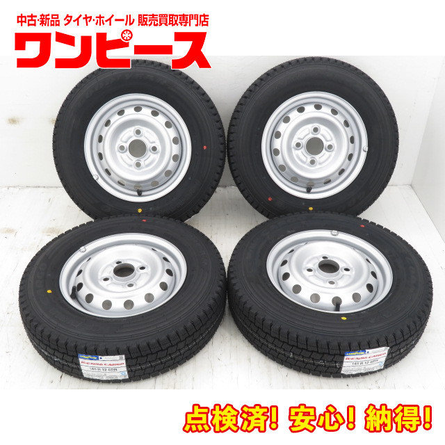 新品タイヤ 中古鉄ホイールセット 145R12 6PR LT 12インチ 12x4.00B 4穴 PCD100 145/80R12 80/78N LT相当 冬 ミツビシ a18457_画像1