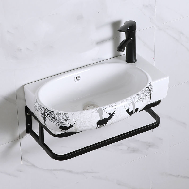 品質保証 手洗器 洗面器 家庭用壁掛け式 トイレ レトロ ブラック 芸術 アイデア 混合水栓（蛇口 排水ホース付き）