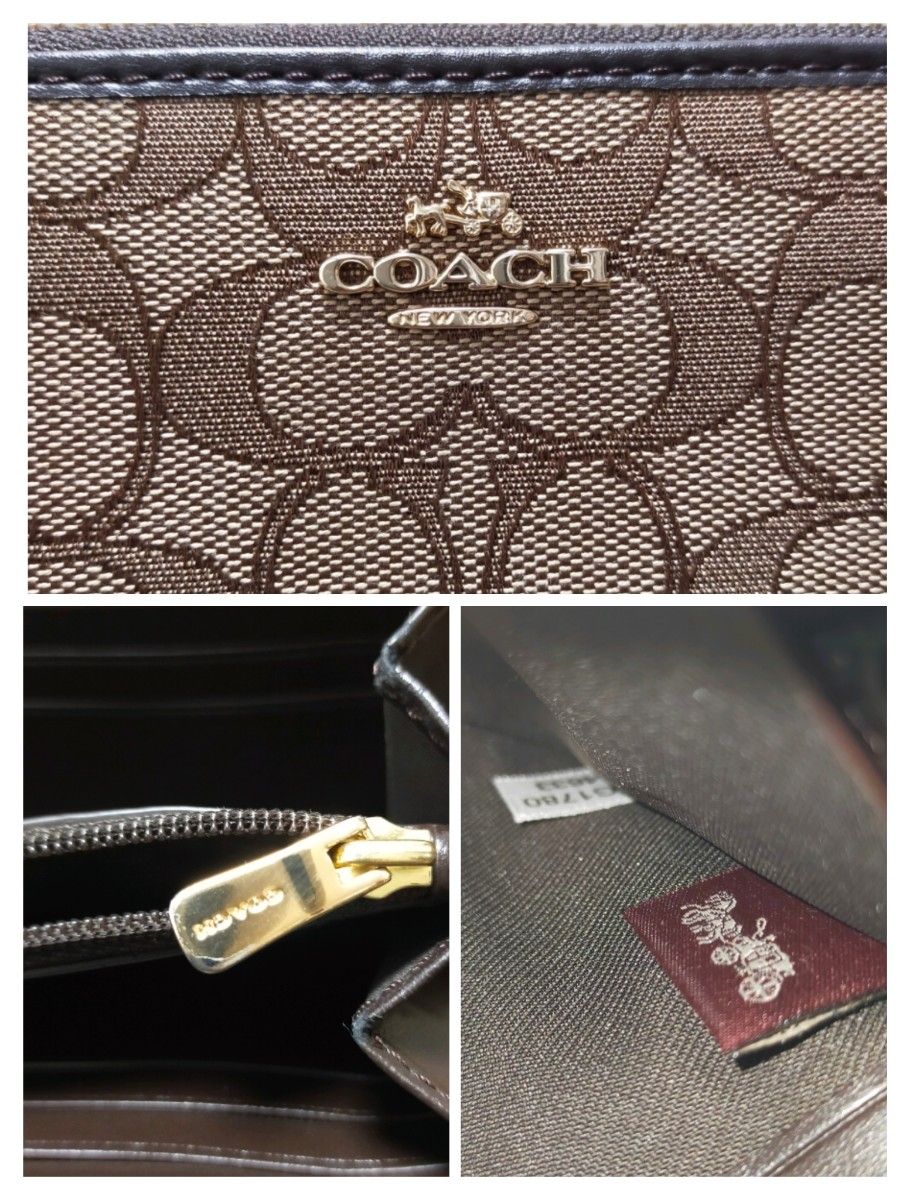 極美品 COACH シグネチャー柄 ラウンドジップ 長財布 キャンバス レザー シグネチャー コーチ