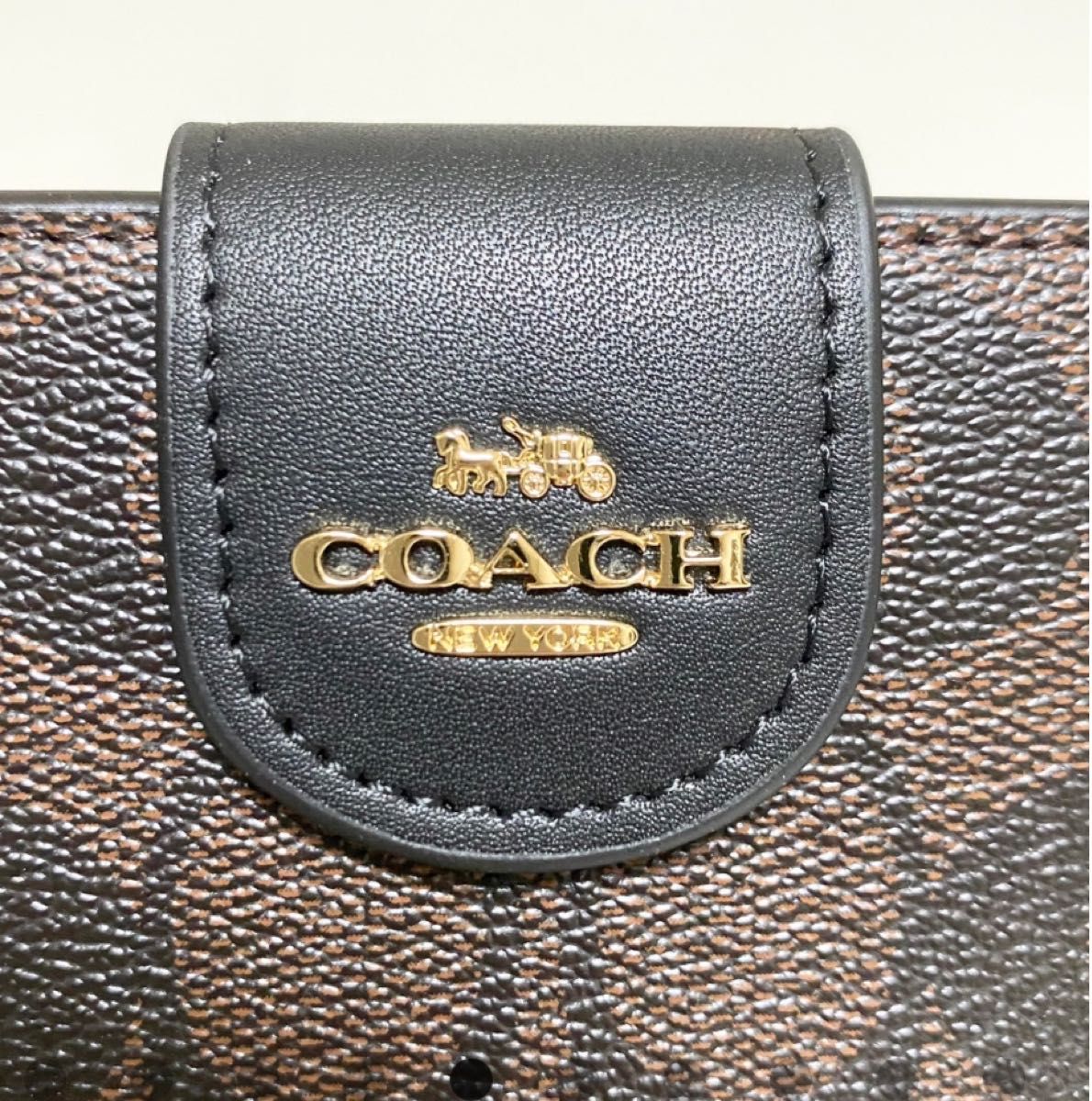 COACH 二つ折り財布 ミディアム コーナー ジップ C0082 ブラウン×ブラック