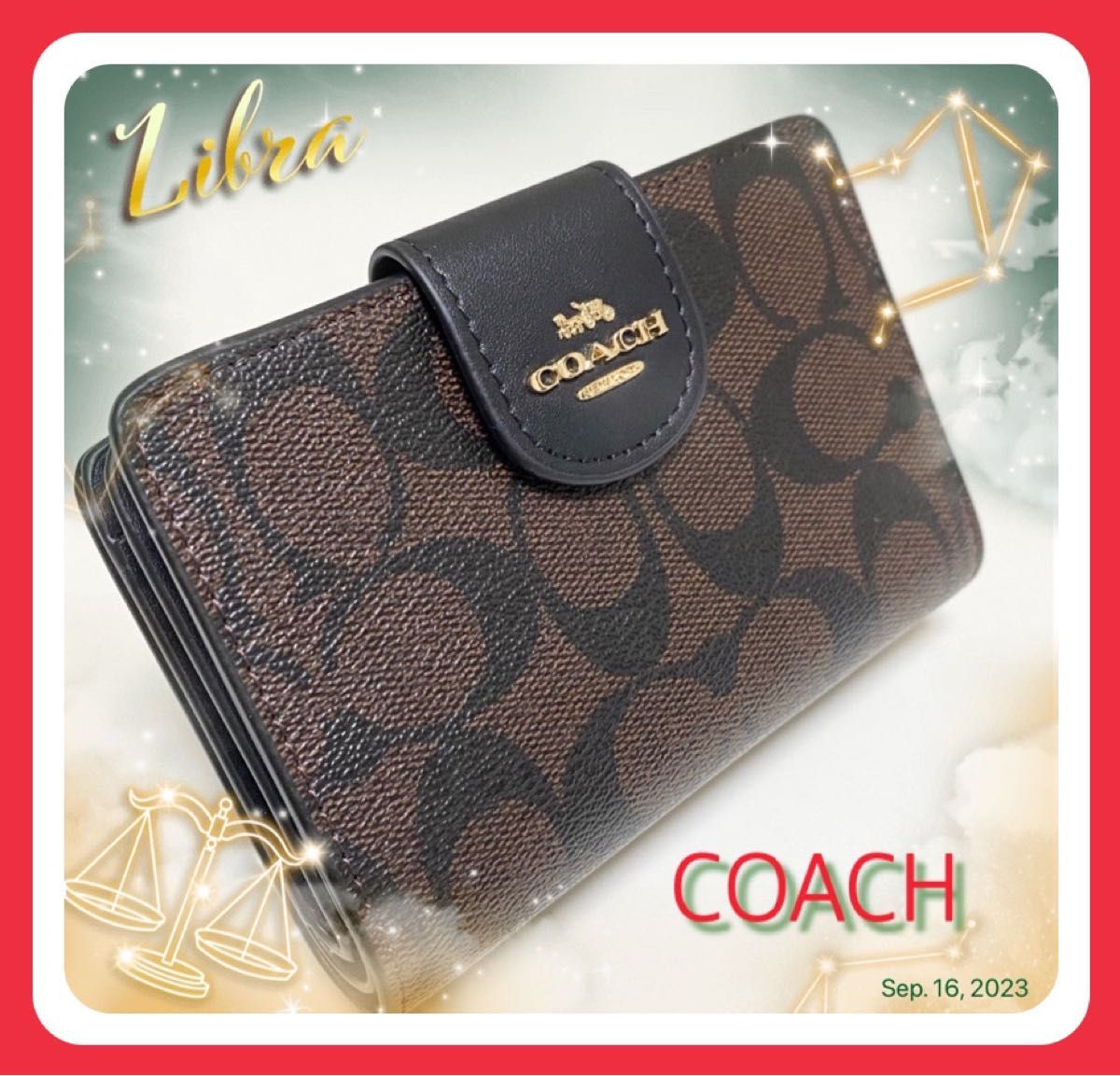 COACH 二つ折り財布 ミディアム コーナー ジップ C0082 ブラウン×ブラック