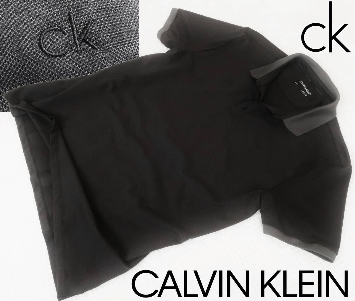 新品★カルバンクライン★ブラック&ダークグレー ポロシャツ★ストレッチ ニットシャツ 黒&グレー XL★CALVIN KLEIN☆028_画像1