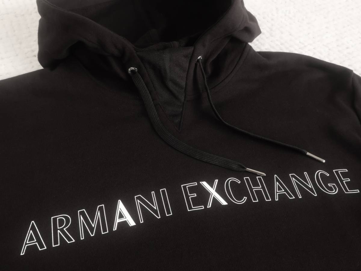 新品★アルマーニ★オーバーサイズ★ブラック パーカ★ホワイト ロゴ★前V★フード付き カットソー 黒 XL★AX ARMANI☆362_画像6