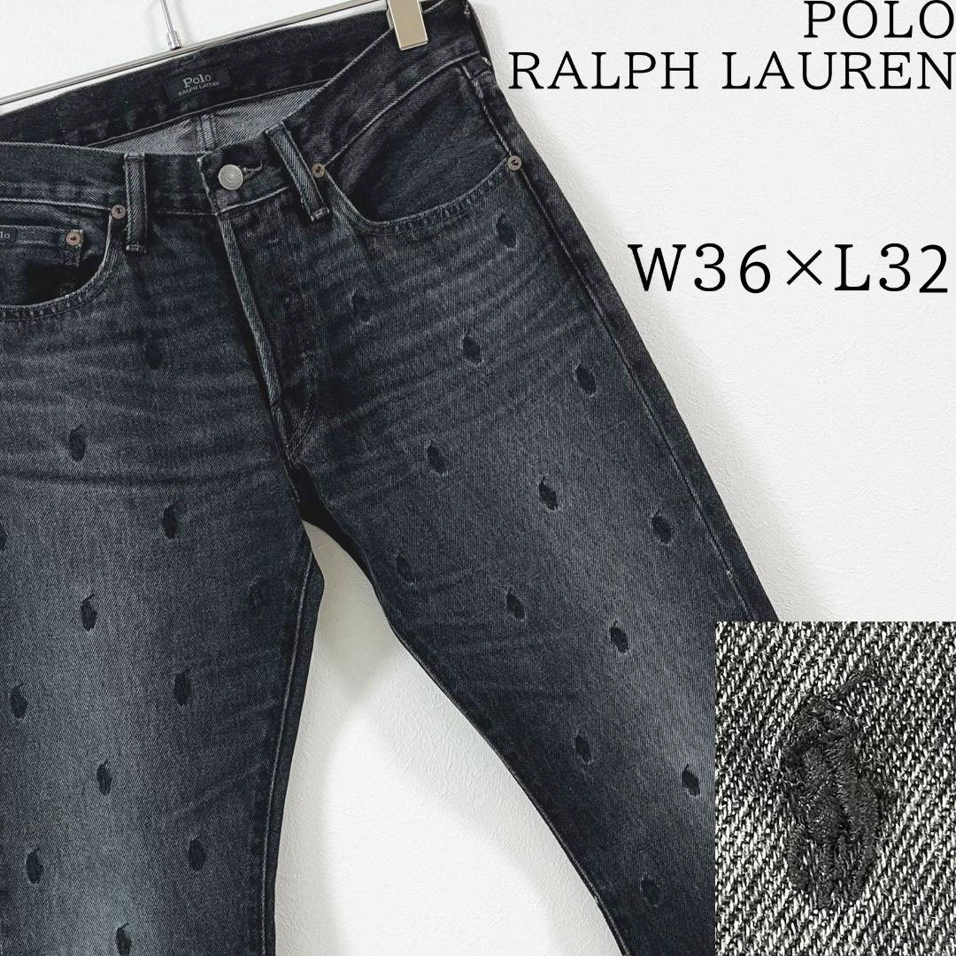 Polo Ralph Lauren ポロ ラルフローレン ポニー 総柄 刺繍 ブラックジーンズ W36 L32