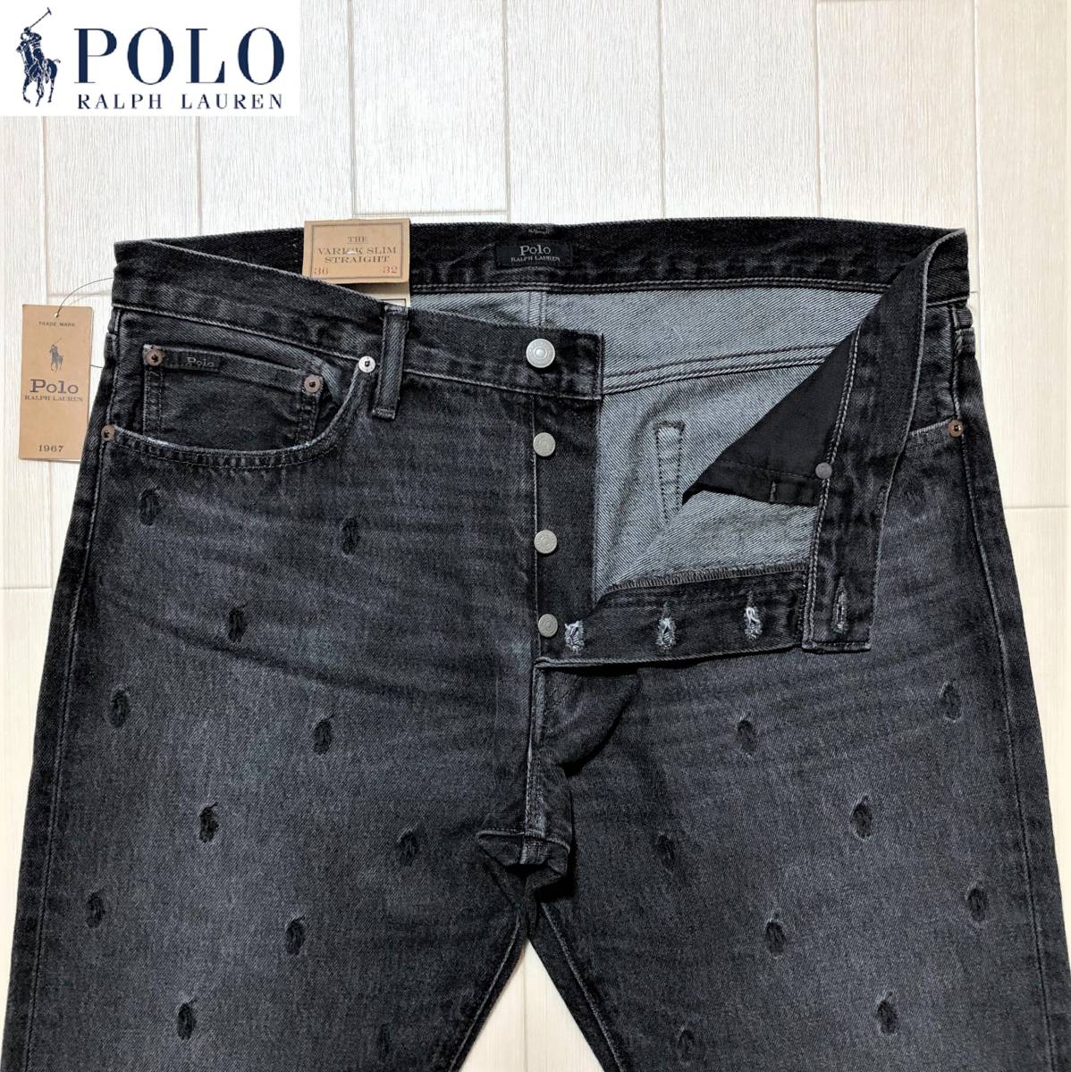 Polo Ralph Lauren Polo Ralph Lauren po колено общий рисунок вышивка черный джинсы W36 L32