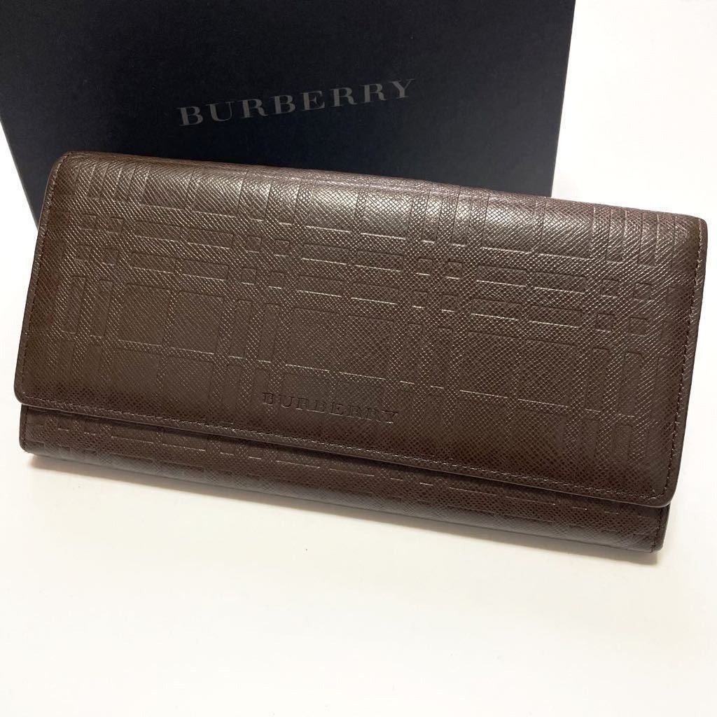 美品 BURBERRY バーバリー 長財布 エンボス チェック柄 レザー